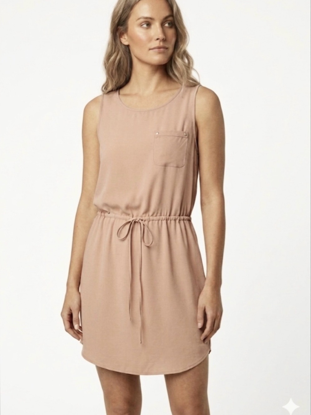 Naked Zebra Blush Beige Drawstring Waist Mini Dress NWT M Minimalist
